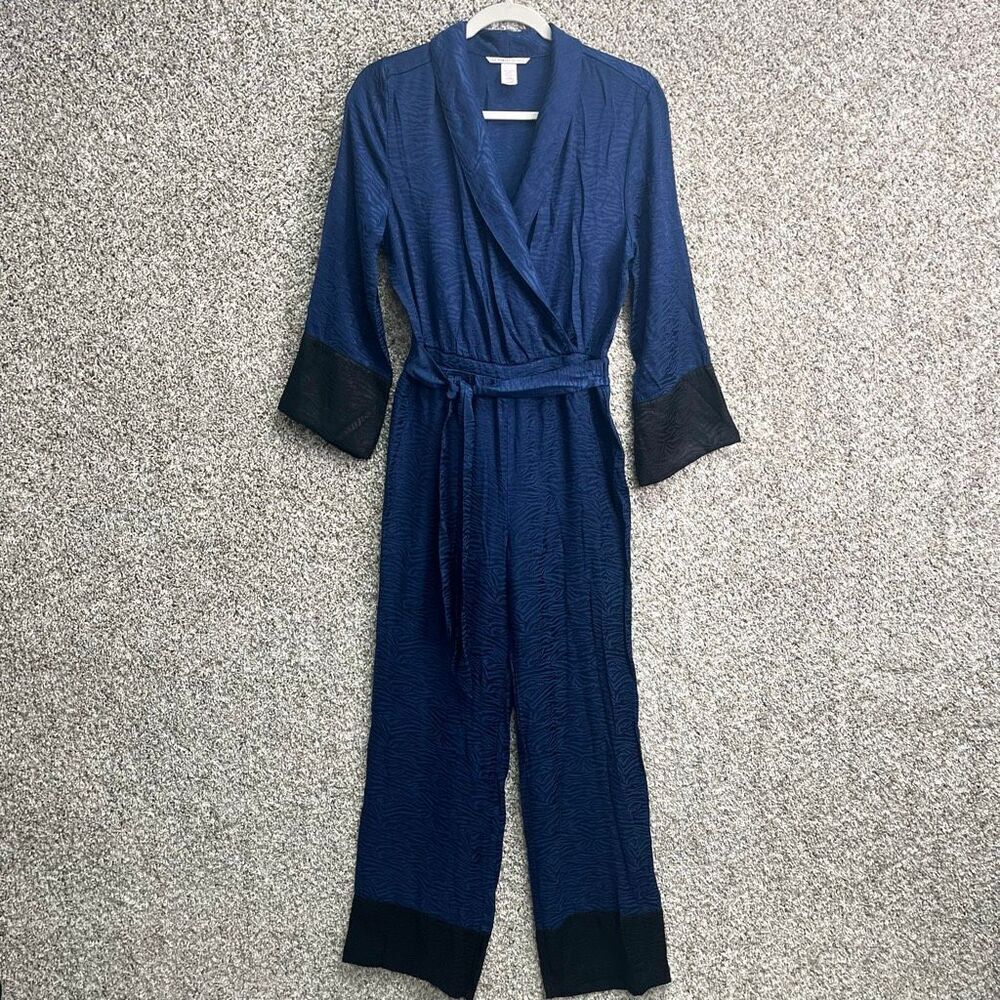Victoria’s Secret Jumpsuit Women’s XS Blue and Black Zebra Print Long Sleeve Tie